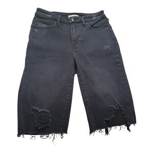 Good American Good Bermuda Shorts Women's Size 2/26 Raw Hem Denim Shorts Black